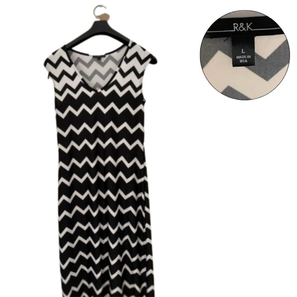 R&K Chevron Maxi Dress – Black & White, Size L